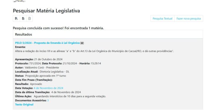 Legislativo de Cacoal impulsionam aumento de subsídios em emenda polêmica
