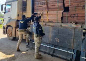 Apreensão de madeira irregular na BR-364 em Ji-Paraná