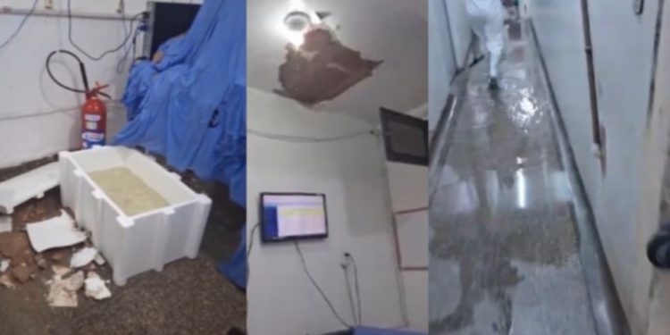 Teto do Hospital João Paulo II desaba durante chuva forte em Porto Velho