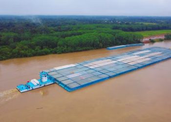 Transporte recorde: Supercomboio cruza o rio Madeira com 75 mil toneladas de soja