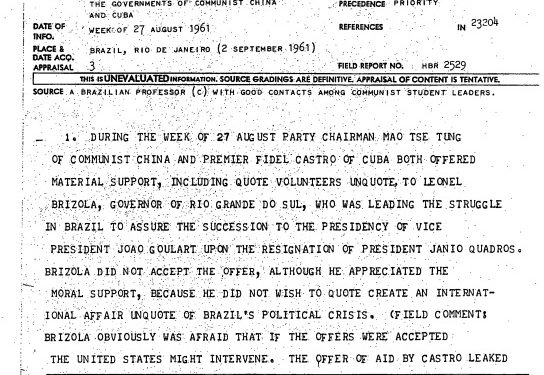 Documentos sigilosos sobre assassinato de John F. Kennedy mencionam atuação de Cuba e China no Brasil