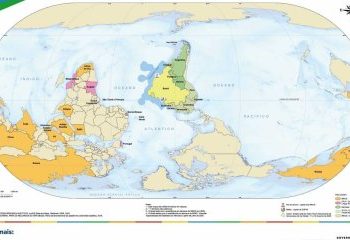 IBGE apresenta novo mapa-múndi com o Brasil centralizado e orientação invertida