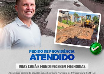 Prefeitura inicia obras de melhorias em ruas do bairro Lagoa, após demanda do vereador Pastor Bruno