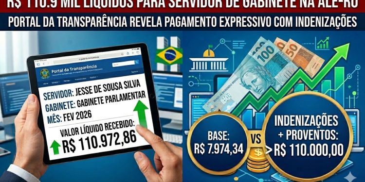 Servidor de gabinete da ALE-RO recebe R$ 110,9 mil líquidos