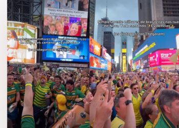 Brasileiros emocionam ao cantar “Evidências” na Times Square antes da estreia da Seleção na Copa; veja o vídeo